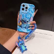 Disney Lilo And Stitch Phone Case : 3D Fluffy Pattern Border Protector Phone Soft Phone Case With A Free Cute Stitch Bracelet Chain Lanyard, Stitch, Lilo, Angel, For Apple 17 Promax 17 Pro 16 15 14 13 12 11 Pro Max XS Max X XR Soft Cover Summer Phone Case - 白色 - 查看 1