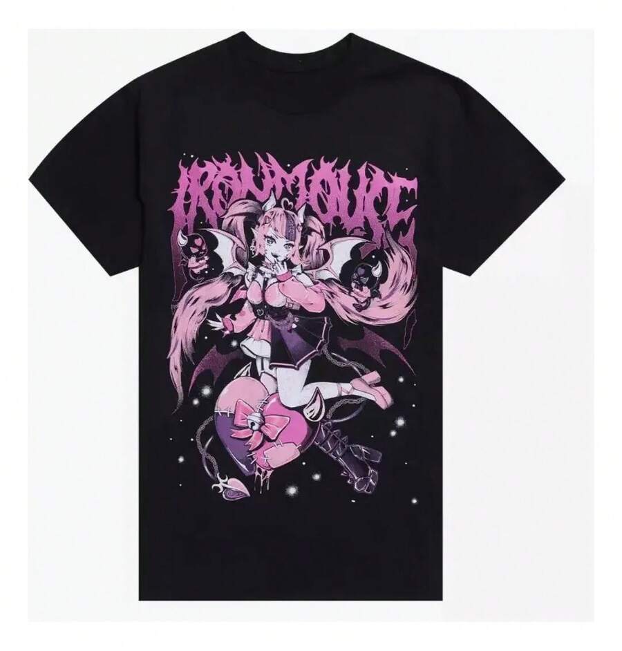 Camiseta Estampada Anime Devil Girl Playera Streetwear Unisex - Negro - Ver 1