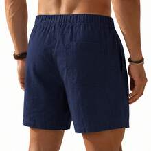 Set Of 3 Premium Linen Shorts For Men - Luxury Beachwear - 藏蓝色 - 查看 4