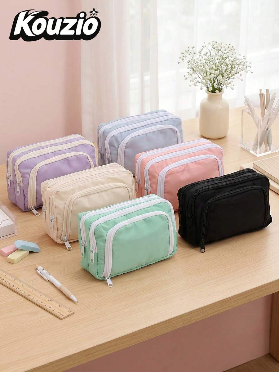 1 Stück mehrschichtiges großes Federmäppchen, Fensterdesign für einfachen Zugriff, Stifteetui, Schreibwaren-Organizer-Aufbewahrungstasche, tragbare Schulsachen-Tasche, Kosmetik-Make-up-Tasche, Reise-Aufbewahrungstasche, Schulanfang-Essentials - mehrfarbig - Übersicht 1