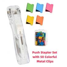 Push Stapler Set With 50 Colorful Metal Clips - Transparent, Removable Clip Pusher For Office And School Supplies - Portable, Easy-To-Use Binder Tool - Sets - View 11