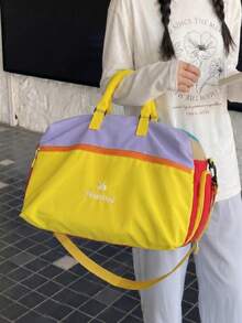 Bolso de viaje de mano estilo coreano con bloques de color arcoíris dopamina, bolso de gimnasio de gran capacidad, ligero y duradero, se puede fijar al equipaje, bolso de mano para viajes cortos, bolso de fitness y yoga, bolso de almacenamiento para dormitorio de estudiantes, bolso organizador de maternidad, bolso de viaje versátil unisex para mujeres - Multicolor - Ver 5