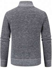 Men's Knit Cardigan With Zip-Up Closure, High Neck And Pockets, Long Sleeves, Regular Fit, Warm Lining And Casual Style/H-5 - 淺灰色 - 查看 2