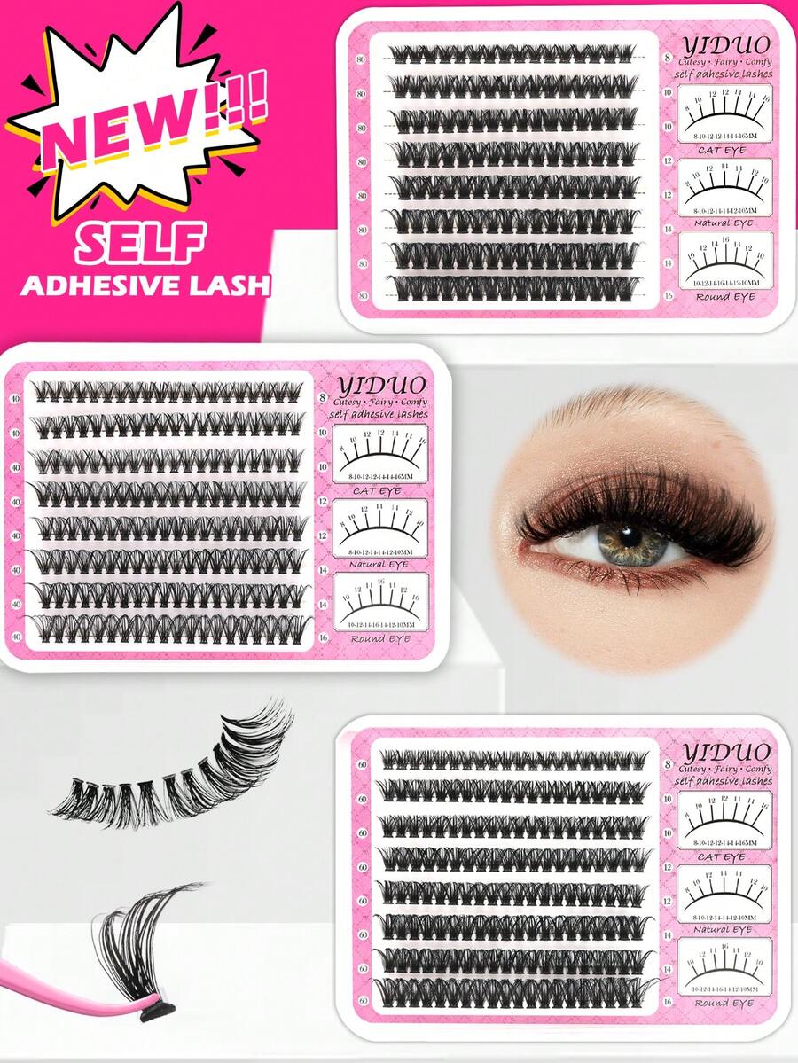 YIDUO Pre Glued False Lashes Clusters 40D/60D/80D Fine Lashes Clusters Glue-Free False Lashes Extensions Lightweight D-Curvature Clustered False Eyelashes 8-16mm Pre-Taped False Eyelash Clusters Individual Lashes Effortless Makeup Application - D - View 1