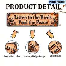 1pc 2D Flat Novel Vintage "Listen To Birdsong, Feel Peace" Retro Aluminum Sign Vintage Metal Sign Fashion Wall Art Plaque Home Decor Bathroom Kitchen House And Gothic Wall Decor Signage Or As Unique Poster 40.64 X 10.16 Cm, Halloween Christmas Sign Decoration - A - View 5