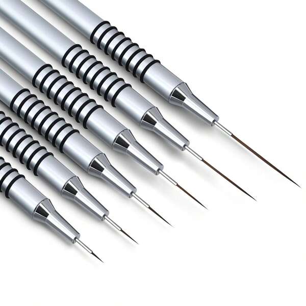 LANDOT Metallic Nail Art Brushes, 6Pcs Non Slip Liner Brush Set, UV Gel Polish Painting Art Design Pen For Long Lines, Thin Details, Fine Drawing Sizes 5/7/9/11/20/25mm(Silver)
