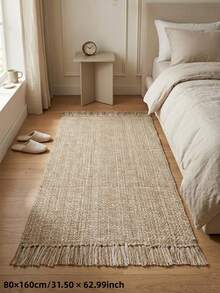 1 pieza Alfombra cuadrada tejida de unicolor con borlas marrones, alfombra decorativa, alfombra multiusos, alfombra de baño, alfombra de baño, felpudo, alfombra pequeña, alfombra, alfombra pasillera, alfombra de piso, decoración del hogar, alfombra de área, alfombra exterior, decoración del hogar, alfombra de área, alfombra de dormitorio, alfombra lavable - Marrón - Ver 9