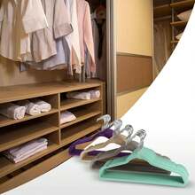 Perchas para ropa antideslizantes de terciopelo, perchas para trajes/camisas/pantalones, percheros para abrigos, 60 piezas, gris y morado (talla única) (morado, talla única) - Morado - Ver 6