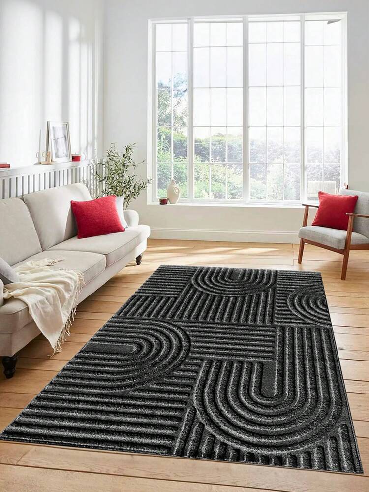 Digital Print Non-Slip Washable Runner Rug/Area Rug, Living Room Rug, Modern Design, Modern, Scandinavian, Bohemian And Classic Style, 100% Polyester, Made In Turkey - Dark Grey - View 4