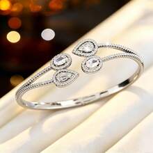 1pc Women's Fashion Luxury Water Drop Open Cuff Bracelet, Designer High-End Versatile Elegant Zirconia Inlaid Bangle, Commute & Party Elegant Accessory - Bracelet - View 6