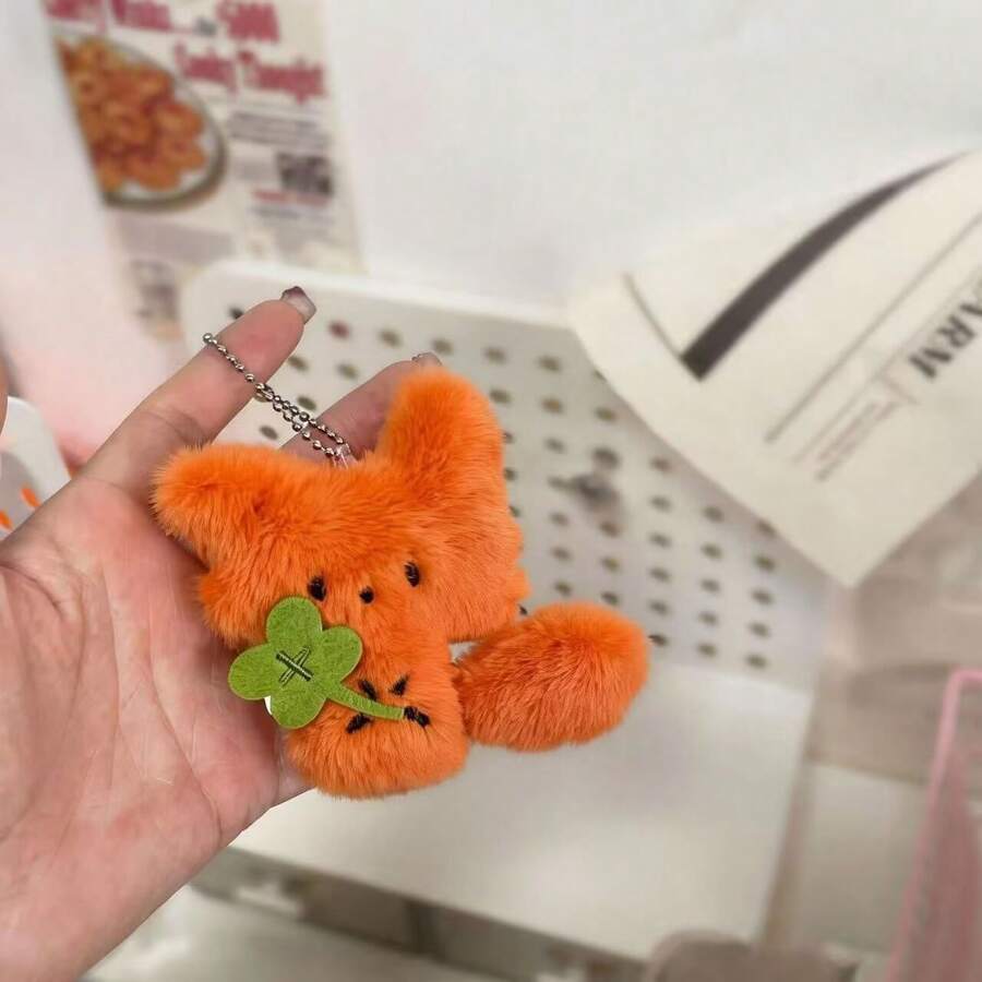 Cute Four-Leaf Clover Little Fox Plush Pendant, Plush Doll Keychain, Adorable Small Nose Backpack Charm, Healing Plush Doll - Multicolor - View 1
