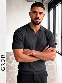 GRDR Men's Solid Color Short Sleeve Casual Commuter Knit Top - Dark Grey - View 5