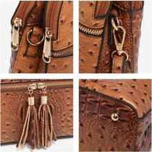 Dasein Bolso bandolera con cremallera para mujer, bolso de hombro a la moda con múltiples bolsillos - 2-Avestruz marrón - Ver 7
