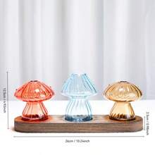 3/5 Mushroom Shaped Small Vase With Wooden Base, Hydroponic Plant Growing Station, Home Office Desk Decor, Cute Mushroom Asymmetric Bottle Body - 3pcs - View 3