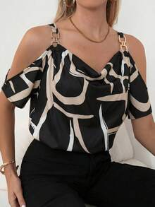 Clasi Blusa con estampado total, detalle de cadena en los hombros descubiertos, parte superior con hombros descubiertos - Negro - Ver 1