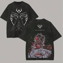 Camiseta Vintage de Manga Corta para Hombre con Efecto Desgastado - Camiseta Unisex con Estampado de - Negro - Ver 1