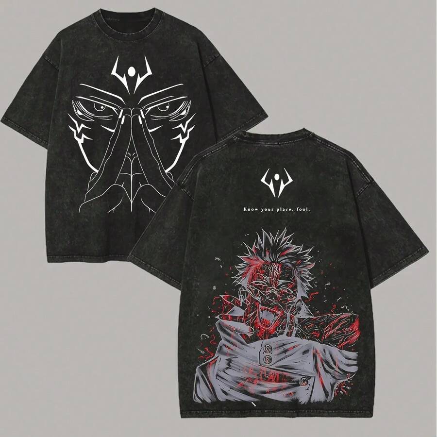 Camiseta Vintage de Manga Corta para Hombre con Efecto Desgastado - Camiseta Unisex con Estampado de - Negro - Ver 1