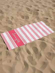 1 Stück anpassbares einfarbiges gestreiftes Strandtuch, personalisierbare Namensanpassung, mehrere Farben erhältlich, weich und hautfreundlich, schnelltrocknend, geeignet für Strand, Schwimmen, Fitnessstudio, Camping oder Yoga, ideales Urlaubsgeschenk, Sommer-Strand-Essential - Verschiedenfarbig - Übersicht 5