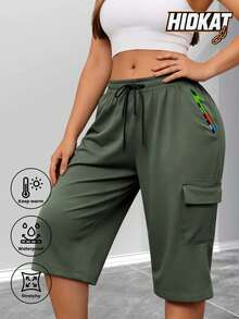 Pantalones cargo de mujer de longitud 7/10 en verde degradado - Bolsillos con cremallera, bolsillos parche grandes, cintura con cordón - Verde militar - Ver 1