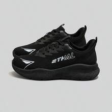 ZenBolt 1 男士運動緩震跑鞋，前繫帶設計，字母印花網布鞋面，低筒戶外健身慢跑運動鞋 - 黑色 - 查看 4