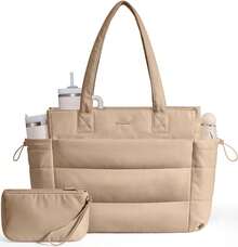 K Bolso de la compra para mujer, grande, bolso de mano, bolso de trabajo, bolso para portátil, bolso de profesor, bolso escolar, bolso de mano para mujer, para universidad, negocios, escuela - Caqui - Ver 2