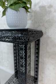 DOWNTON INTERIORS UK Black Embossed Metal Glass Moroccan Style Lamp Plant Table - Black - View 4