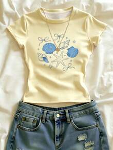 Top Talla Grande, Estampado de Flores, Casual para Mujeres, Camiseta Gráfica, Verano, Top de Playa para Mujeres Verano, Regalo para Hermana, Top Y2k - Multicolor 14 - Ver 1
