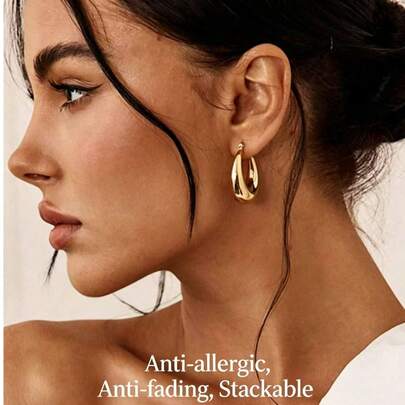 14K Gold Plated Women's Earring Set, Thick Earrings, Silver Plated Hypoallergenic Petite Earrings, Lightweight & Delicate, Stackable, Suitable For Multiple Piercings