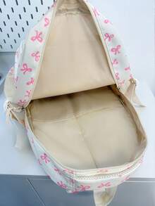New Semester Student Backpack; Bow Print Backpack, Suitable For Elementary And Middle School Students - White - View 8