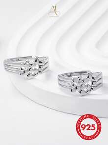 1pc Premium Design S925 Sterling Silver Geometric 3D Cube Open Ring, Suitable For Women's Daily Commute, Street Style, Niche Outfit, Couple Matching, Birthday, Anniversary And Holiday Gift, Couple Anniversary, Holiday Souvenir - Silver - View 3