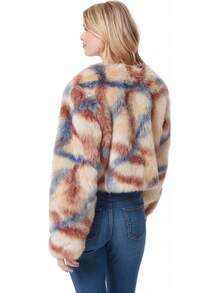 Jessica Simpson Women's Kimba Crop Faux Fur Coat With Snap Front Standard - Sandstone - View 2