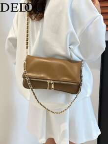 Dedoo Bolso de hombro con cadena para mujer, bolso bandolera con solapa, bolso bohemio convertible con cremallera, bolso elegante minimalista, adecuado para el trabajo y el uso diario - Marrón - Ver 5