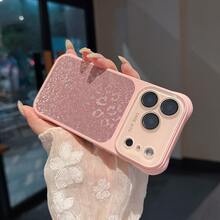 1pc Large Square Glitter Leopard Print Phone Case Compatible With Apple 17 Pro Max, Large Window Lens Film, 16 Premium Style - Pink - View 1