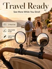 2pcs/1set Portable Stroller Rearview Mirror No Installation Required Reflective Mirror Universal - Baby Stroller Anti-Lost - Multicolor - View 1
