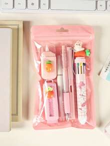 1 Set High-Quality Stationery Set, Practical Student Learning Supplies, Suitable For Educational Institutions, Classrooms, Gifts, Functional And Stylish Set, Meets Various Needs! Perfect For Work And Creative Activities Multi-Functional Stationery Set - 4 Colors Available To Brighten Your Office Time, Includes Push-Pull Eraser, Highlighter, Ballpoint Pen And Other Tools, Ideal Stationery Combination For Creative People! - Sets - View 15