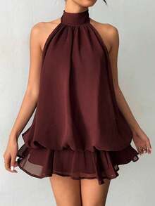 Vestido mini elegante de cuello halter rojo para el Día de San Valentín de las mujeres - Rosa - Ver 5