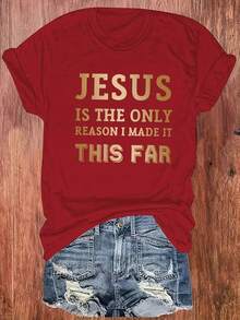 Camiseta de Cuello Redondo Estampada Talla Grande - [Rojo] - Ver 2
