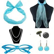 1950s Retro Women's Costume Accessory Set For 1950s Themed Party And Halloween Cosplay: Vintage Party Cosplay, Polka Dot Headband, Earrings, Stud Earrings, Beaded Necklace Accessory Set, Suitable For 1950s Themed Party And Halloween Cosplay, Elegant Costume Accessories, Valentine's Day Holiday Essential Decoration Props, Women's Cosplay Wedding Accessories, Accessories, Women's Headscarf Accessories, Removable Lens - Multicolor - View 17