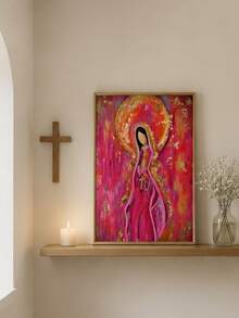 1 buc. tabloul plat 2D, A 2D Plane, cu mural abstract, tipar pe pânză vibrant în roz, auriu și albastru, fără ramă, decor religios modern potrivit pentru baie - Personajul A - Vizualizare 1