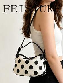 1pc Polka Dot Print Women's Handbag, Fashionable Shoulder Crossbody Bag, Suitable For Girls, Women, College Students, New Professionals And White-Collar Workers, Perfect For Work, Business, Commuting, School - White - View 7