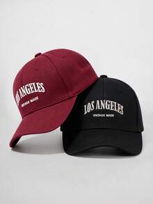 2件裝 男女通用刺繡字母 LOS ANGELES Y2K 風格 防曬透氣百搭棒球帽，適合春夏秋季戶外休閒旅行穿著 - 黑色+酒紅 - 查看 5