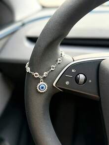 1件裝水鑽惡魔之眼水晶鏈條汽車方向盤裝飾，車內懸掛飾品 - A - 查看 3