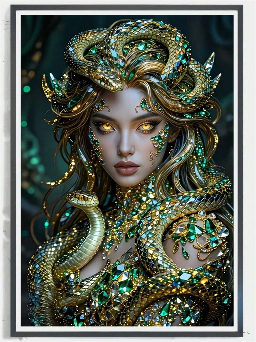 1pc DIY Diamond Painting Kit, Mythological Beauty Full Drill Sticker Painting, Snake-Shaped Decorative Figure Diamond Art, Luxury Art Decor For Living Room, Entryway, Bedroom, Handmade Creative Gift