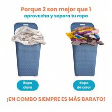 Combo Of 2 Rattan Baskets With Lids - La Ardilla Plastics - Basket, Laundry Hamper, Organizer, Polypropylene Material, Durable, Lightweight And Elegant - Ideal For Indoor And Outdoor Use, Bedroom, Laundry Area. - 藍色 - 查看 2