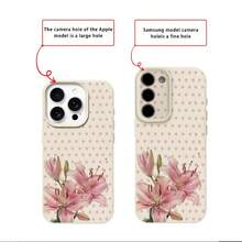TPU Soft Pink Polka Dot Lily Floral Pattern Phone Case, Full Coverage Anti-Drop Soft Shell Protective Cover Compatible With IPhone 17 Pro Max/17/16 Pro Max/15/13/12/11/ S20 FE/A15/S24/A55/ Note 11/Note 12/Note 13 Pro - White - View 8