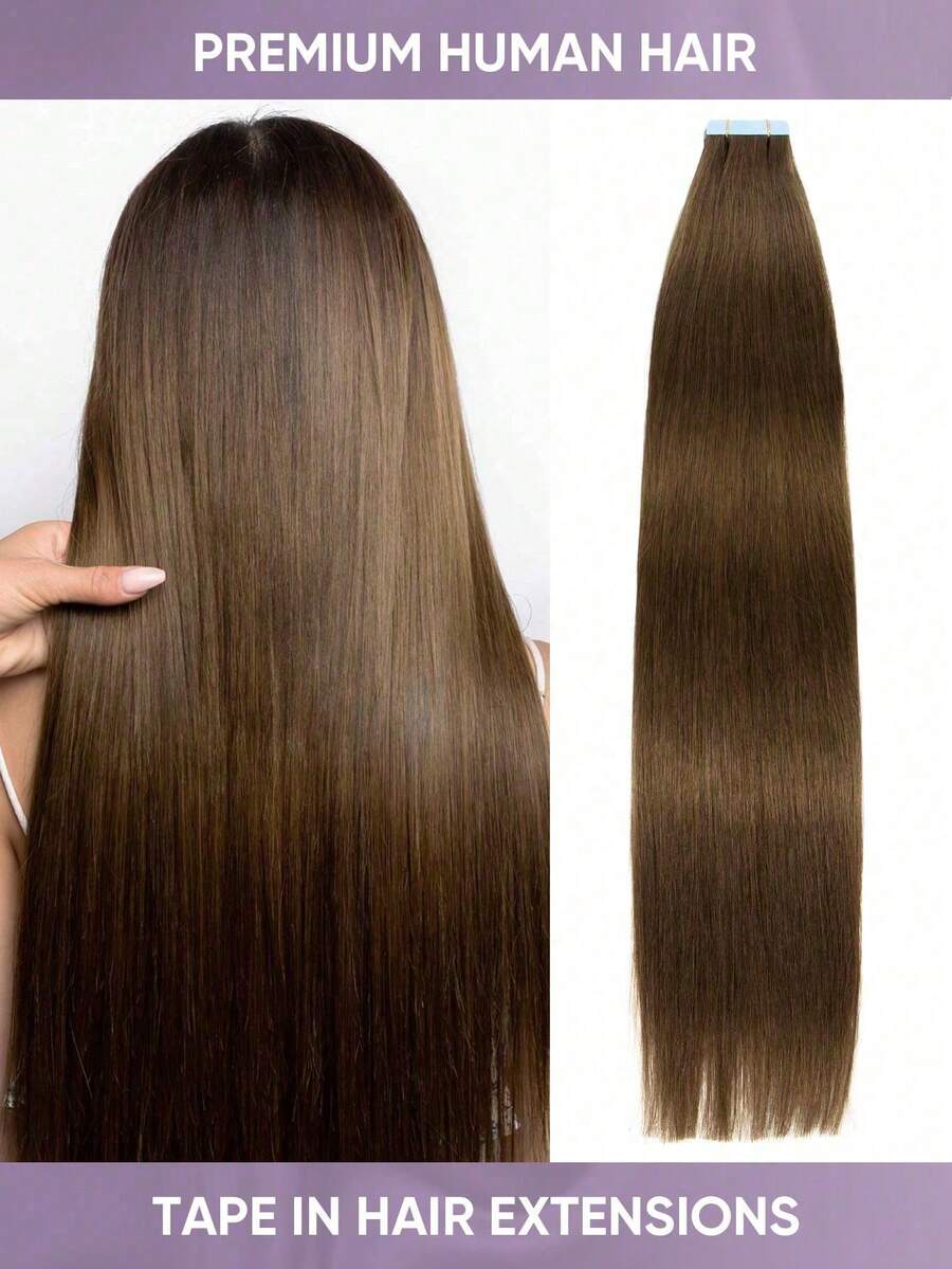 20pcs Tape-In Hair Extensions, Real Human Hair, 14-22 Inches, Invisible Double-Sided Tape-In Hair Extensions, Straight Hair, Suitable For Party, Halloween Costumes