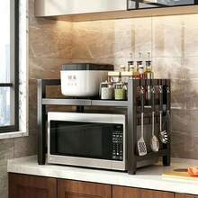 1pc Adjustable Kitchen Storage Rack Microwave Oven Shelf Home Oven Single Layer, Double Layer Desktop Countertop Rice Cooker Organizer Stand - Layer - View 6
