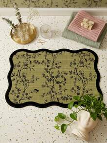 1pc Chinese Art Floral & Wave Pattern Bathroom Decorative Mat, Retro Floral Aesthetic Style, Decorative Carpet, Doormat, Small Rug, Carpet, Mat, Home Decor, Area Small Rug, Outdoor Mat, Bedroom Rug, Washable Rug, Ins-Style Bathroom Mat, Art Aesthetic Mat, Atmosphere Rug, Modern Minimalist Soft Furnishing Accent - Multicolor 2 - View 1