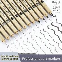 6pcs Fine Line Pens, Multi-Specification Nib Waterproof Marker Pens, Sketching Eyeliner Pens, Black Nylon Cartoon Art Pens, Suitable For Professional Art Painting - 6 Styles - View 4