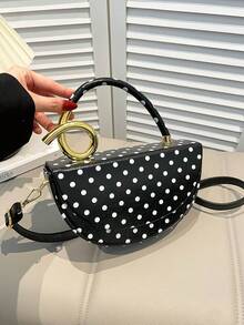 Niche Polka Dot Design Handbag For Women, High-End Elegant Box-Shaped Crossbody Bag - Black - View 8